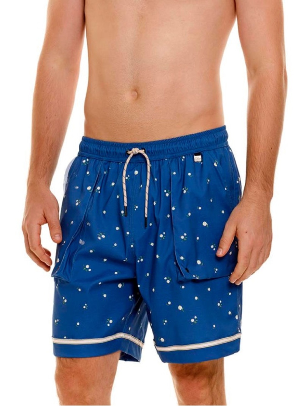 Dreamin Nares Men’s Swim Trunks Agua Bendita NWT Blue Floral Dot Size 28